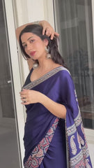 Purple Ajrakh Printed Saree
