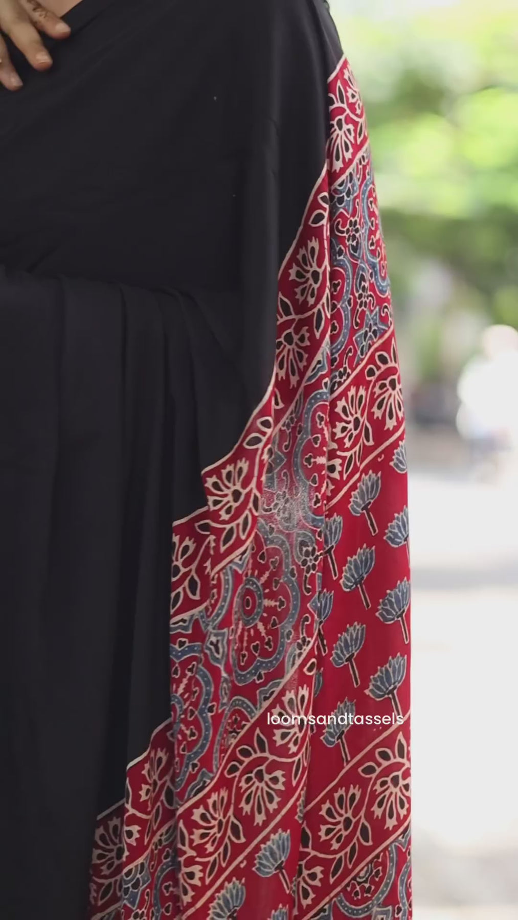 Black Ajrakh Silk Saree