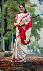 EXCLUSIVE PINK TEMPLE BOREDR STRIPE AJRAKH SAREE