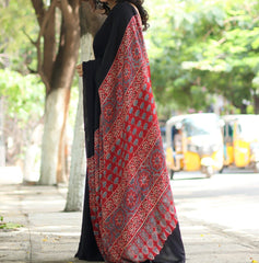 Black Ajrakh Silk Saree