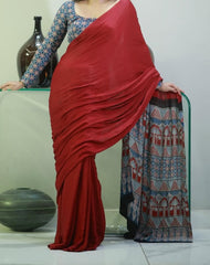 Beautiful Maroon Ajrakh Saree