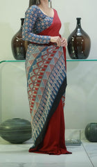 Beautiful Maroon Ajrakh Saree