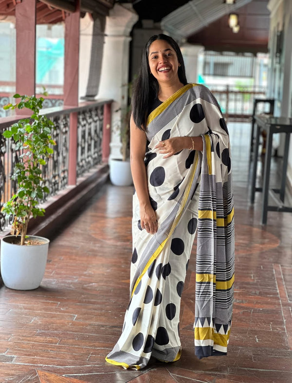 Wheat Color Handcrafted Ajrakh Saree| Festive & Wedding Wear