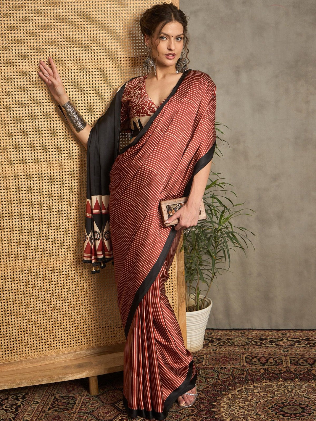 Crimson Echoes: The Modern Heritage ajrakh Saree