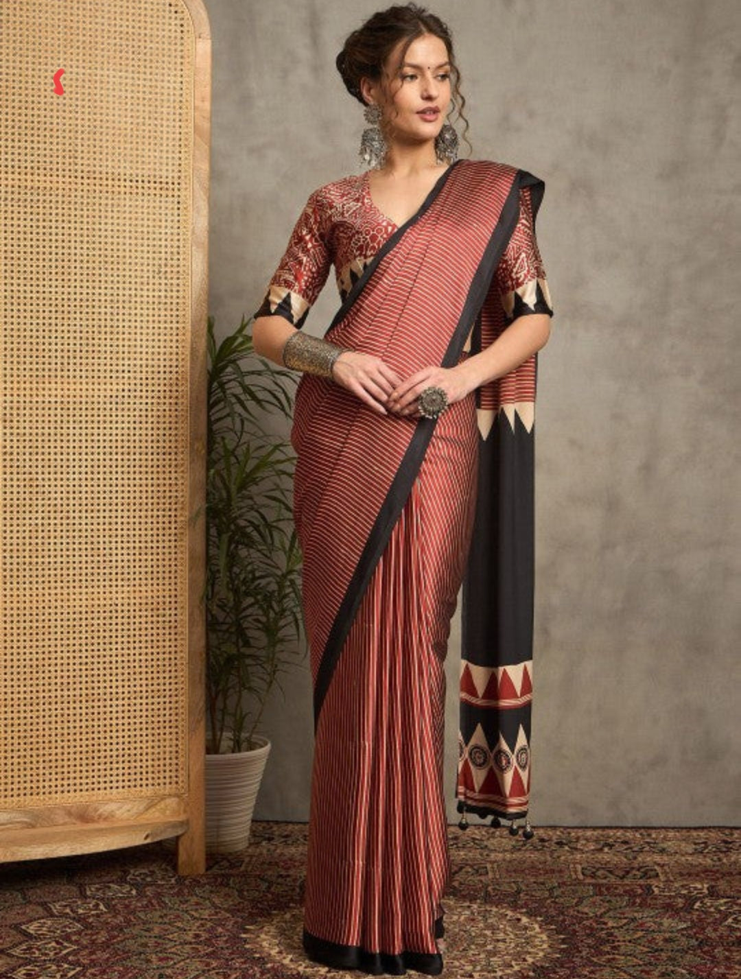 Crimson Echoes: The Modern Heritage ajrakh Saree