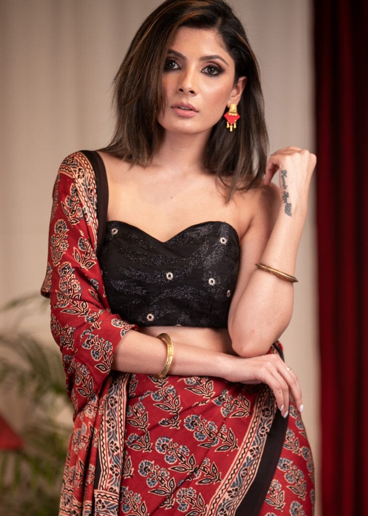 MAROON COLOR AJRAKH SAREE