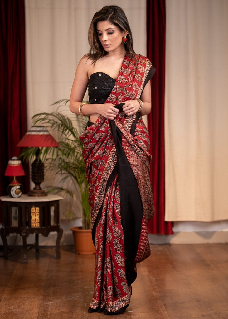 MAROON COLOR AJRAKH SAREE