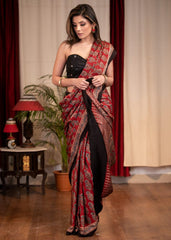 MAROON COLOR AJRAKH SAREE
