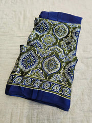 BLUE ELEPHANT PRINTED AJRAKH SAREE