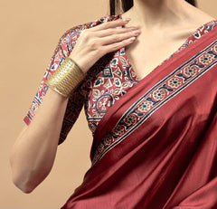 MAROON ELEPHANT PRINTED AJRAKH SAREE
