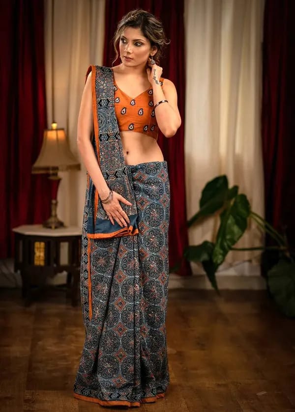 INDIGO HERITAGE AJRAKH SAREE