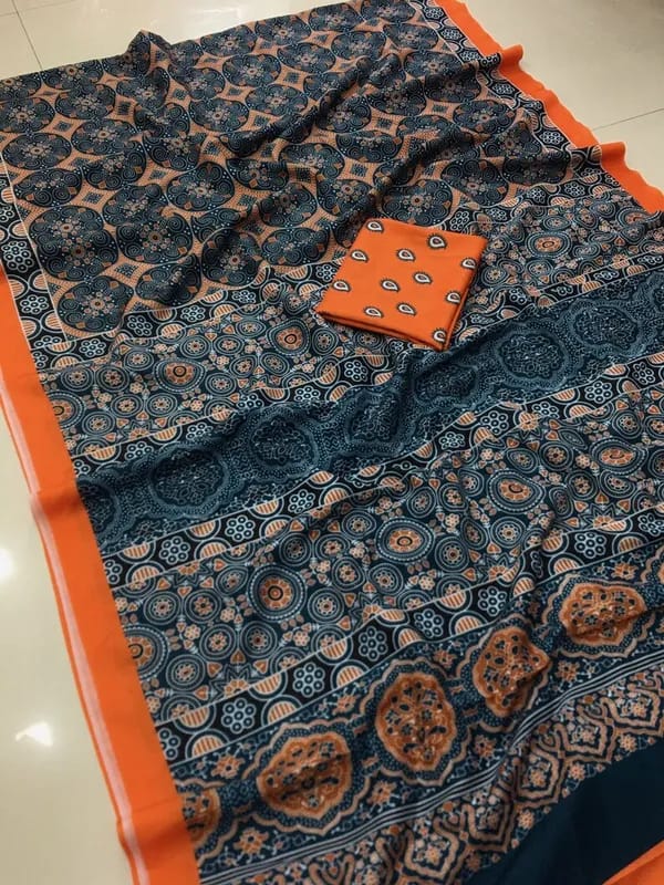 INDIGO HERITAGE AJRAKH SAREE