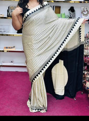 WHITE BINDI TEMPLE BORDER AJRAKH SAREE