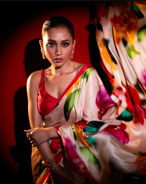 Muty Color Flower Silk Printed Saree